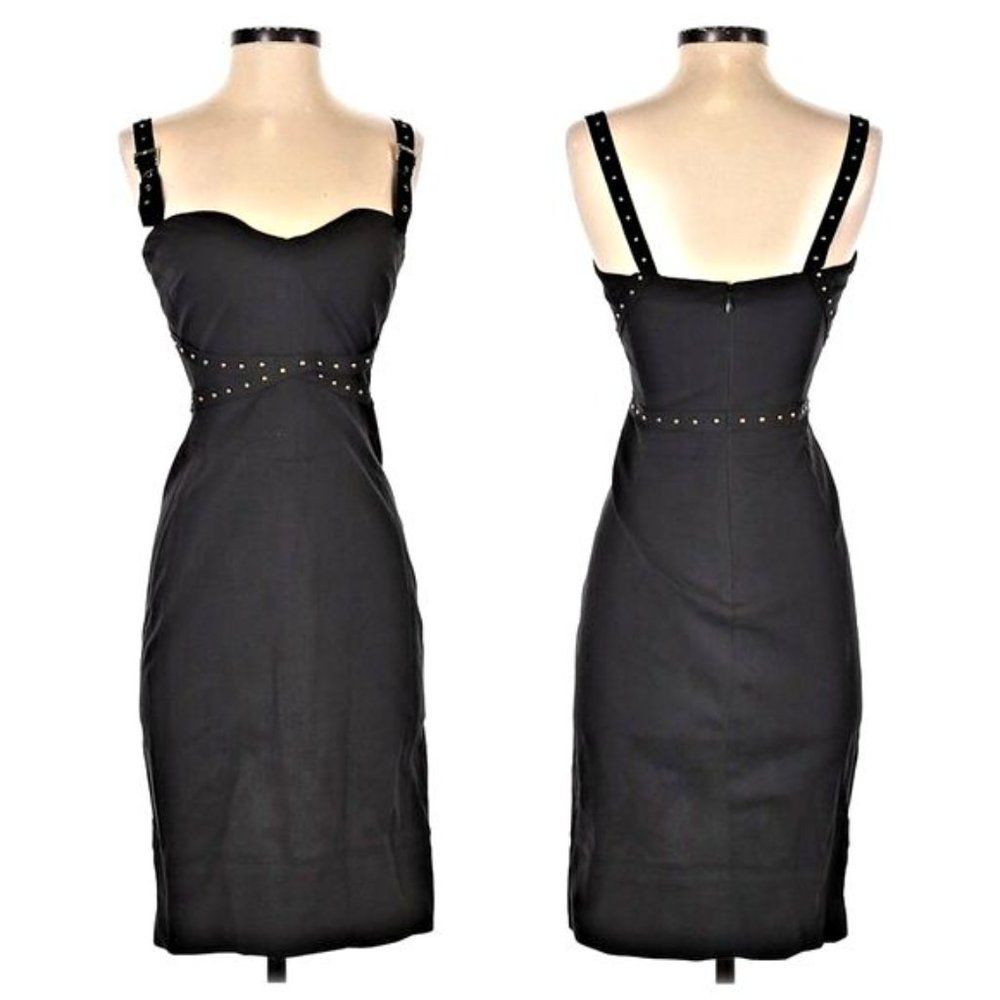 Foley + Corinna Midi Dress LBD Bodycon Buckle Stud Bondage Size XS